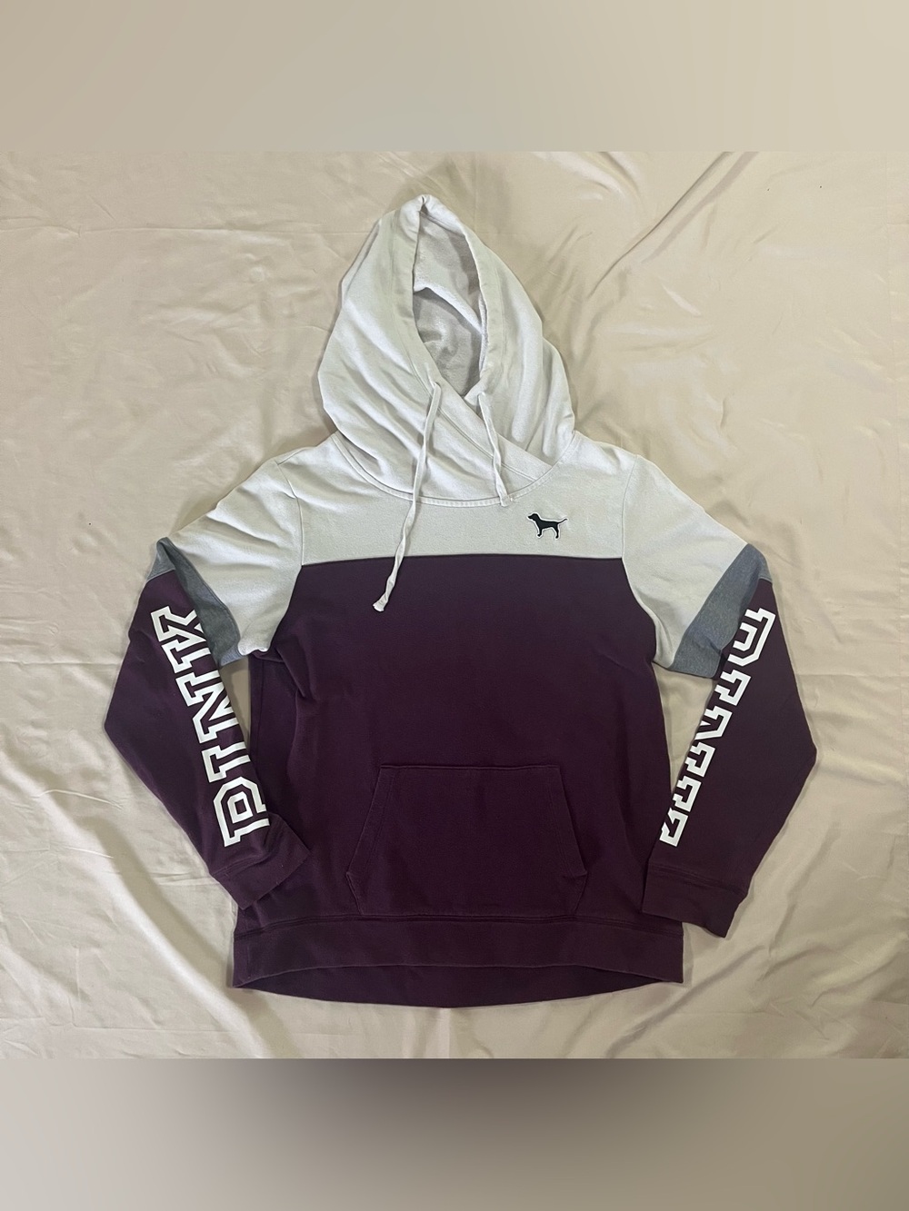 PINK Victoria's Secret Colorblock Hoodie Sweatshirt Burgundy White Gray Pullover